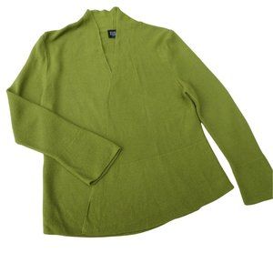 MeRiNo Eileen Fisher Petite Chartreuse Green Wool Cardigan Open Front Knit MP